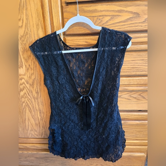 Sasson Oh La La Ladies Black Lace Nighty BabyDoll Lingerie SideSlit Bow Sz Large - Picture 9 of 13